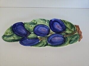 Serving Dish Italian Pottery Majolica Hand Painted Purple Plums